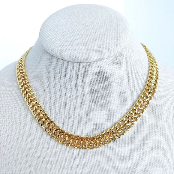 Jewelry - Monet Signed Woven Gold Necklace Gold Choker Necklace .5” x 17”